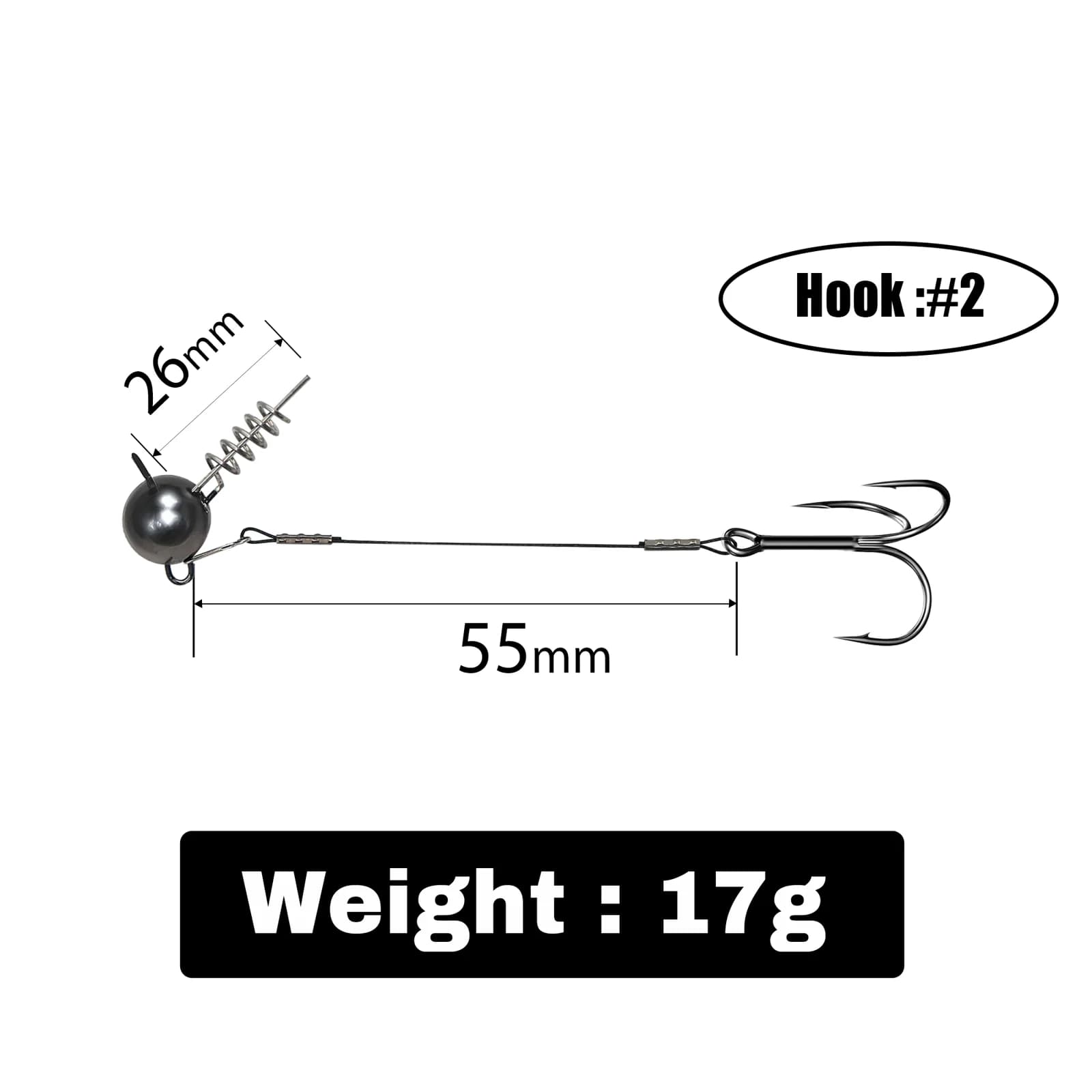 หัว jig ทรงเกลียว Pike Stinger Rig พร้อมตะขอสามแฉก