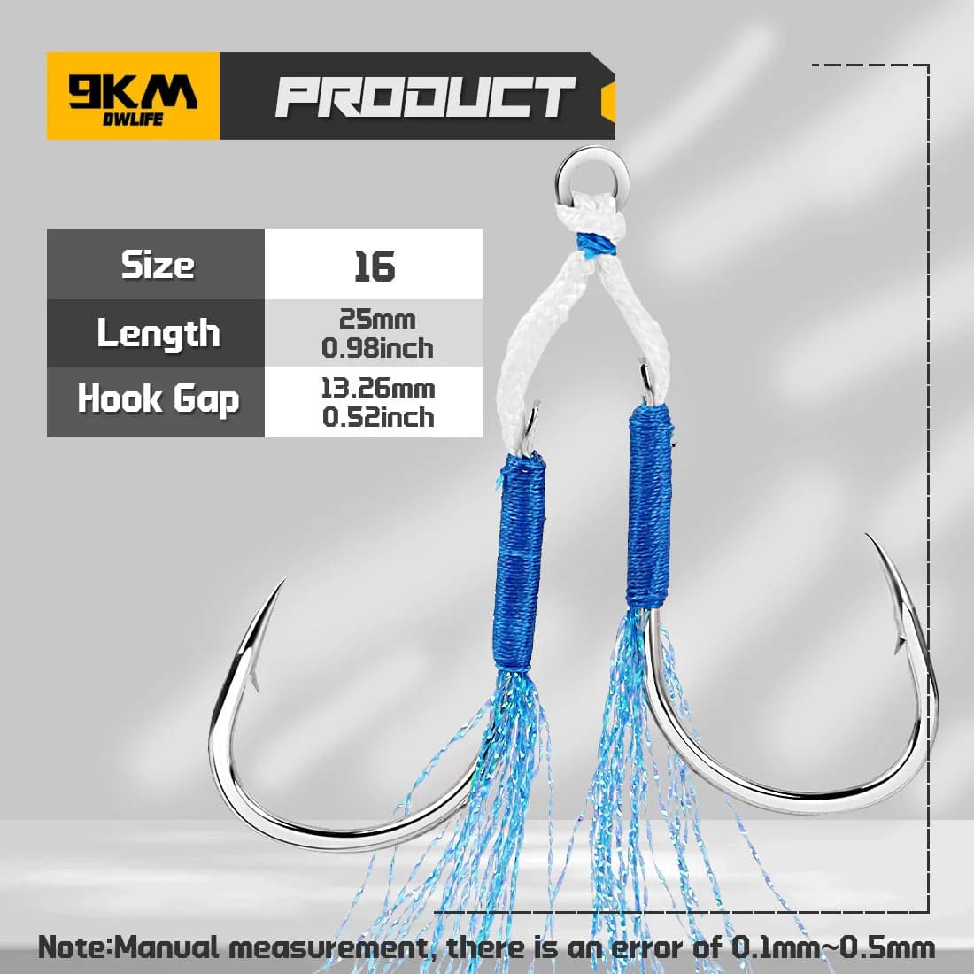 เบ็ด Assist Hook สำหรับ Jigging พร้อมขนนกสีฟ้า, 10-20 ตัว