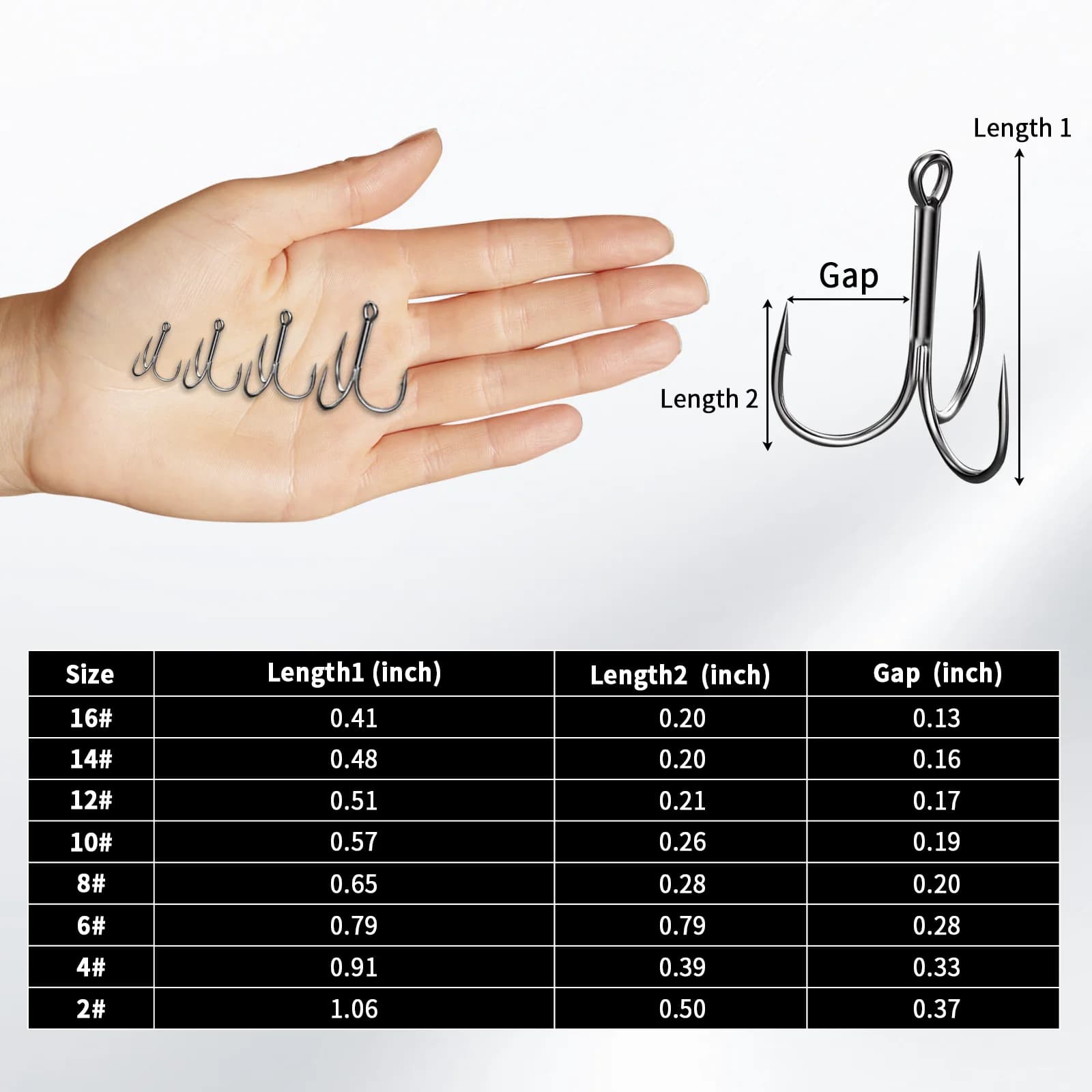 เบ็ดสามทาง Treble Hook เหล็กกล้าคาร์บอนสูง, 15 ชิ้น