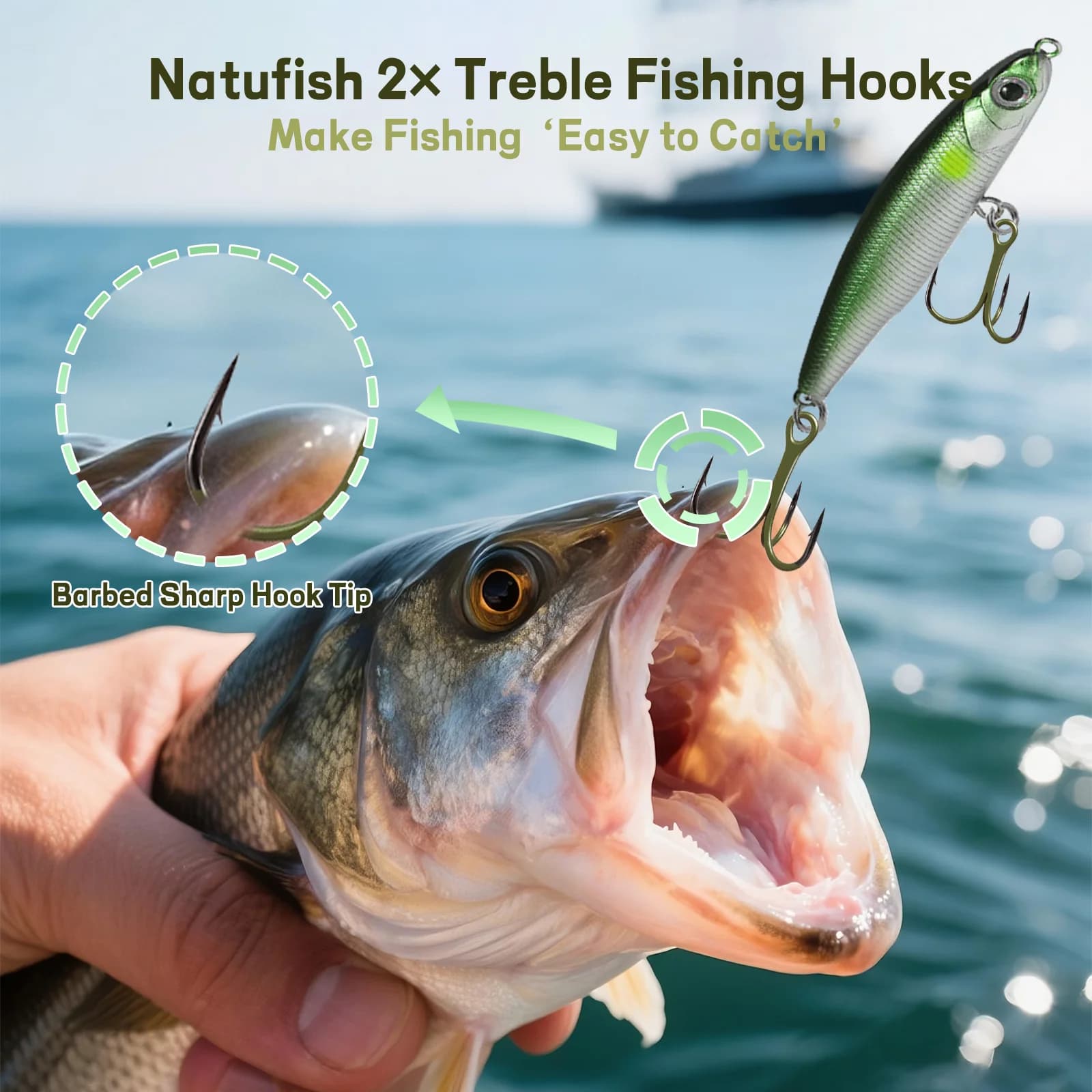 ตะขอ Treble Hook โค้งกลม แข็งแรง 3 เท่า, แพ็ค 10 ชิ้น