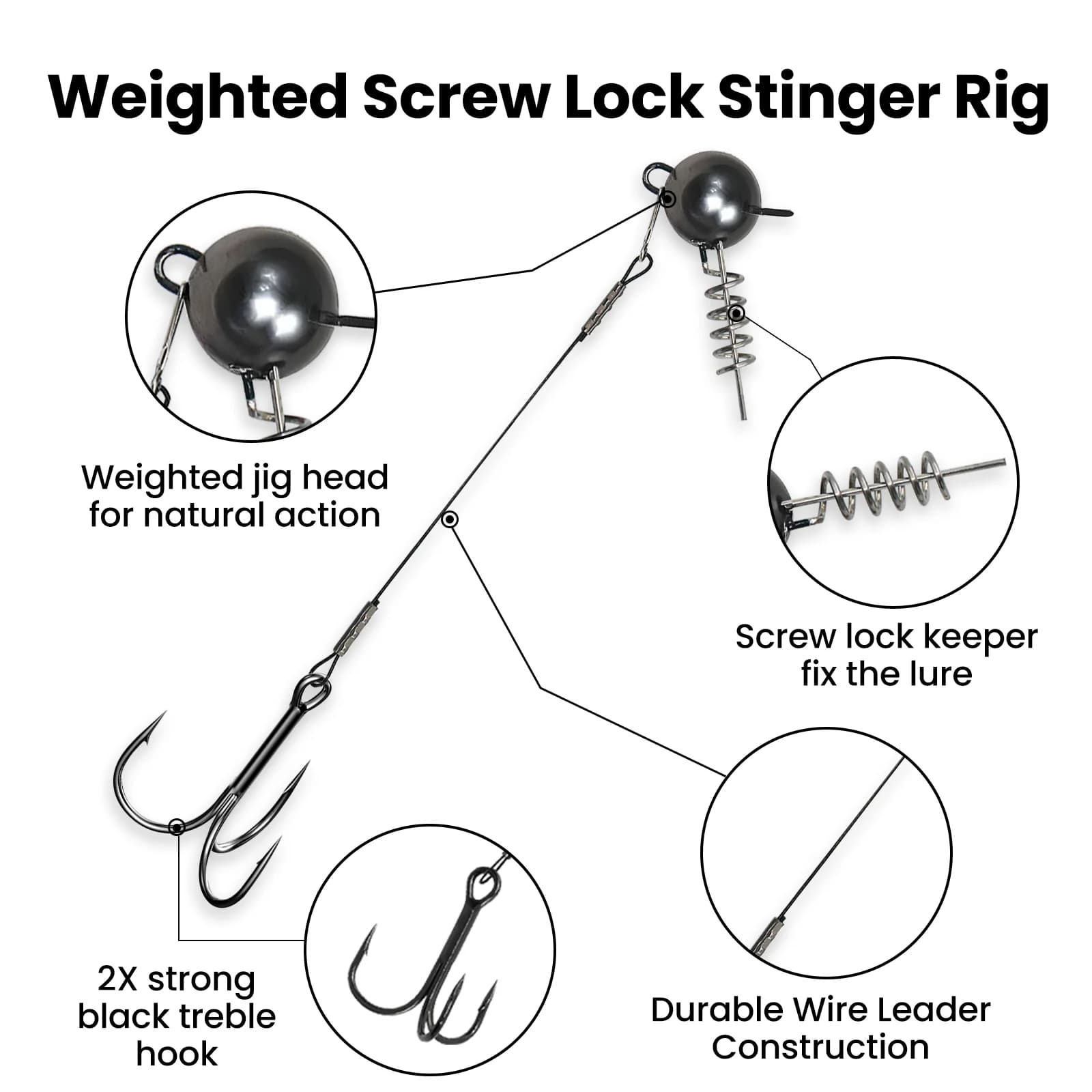 หัว jig ทรงเกลียว Pike Stinger Rig พร้อมตะขอสามแฉก