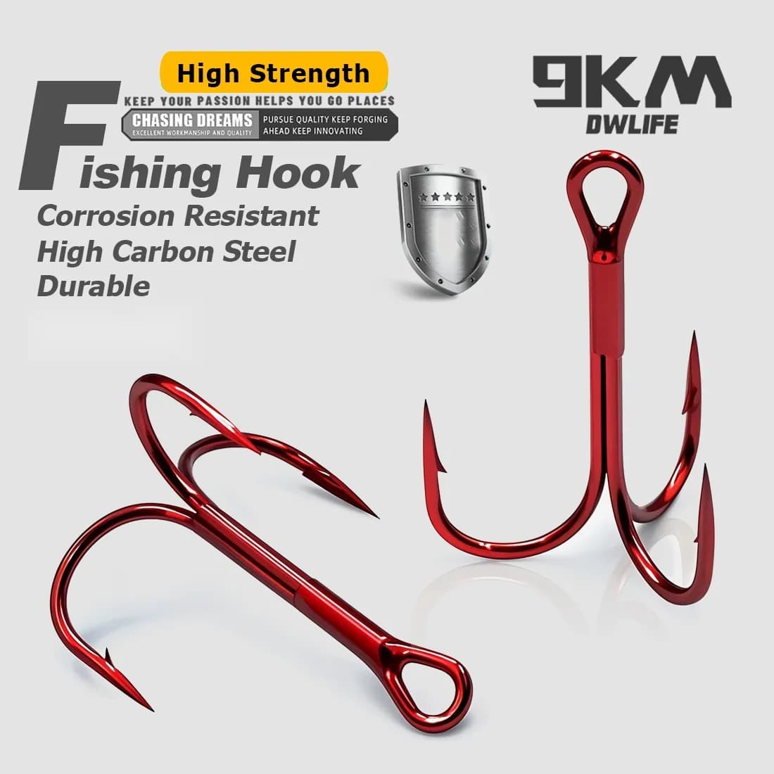 ตะขอเบ็ดสามทาง Treble Hooks สีแดง เหล็กกล้าคาร์บอนสูง สำหรับน้ำจืดและน้ำเค็ม