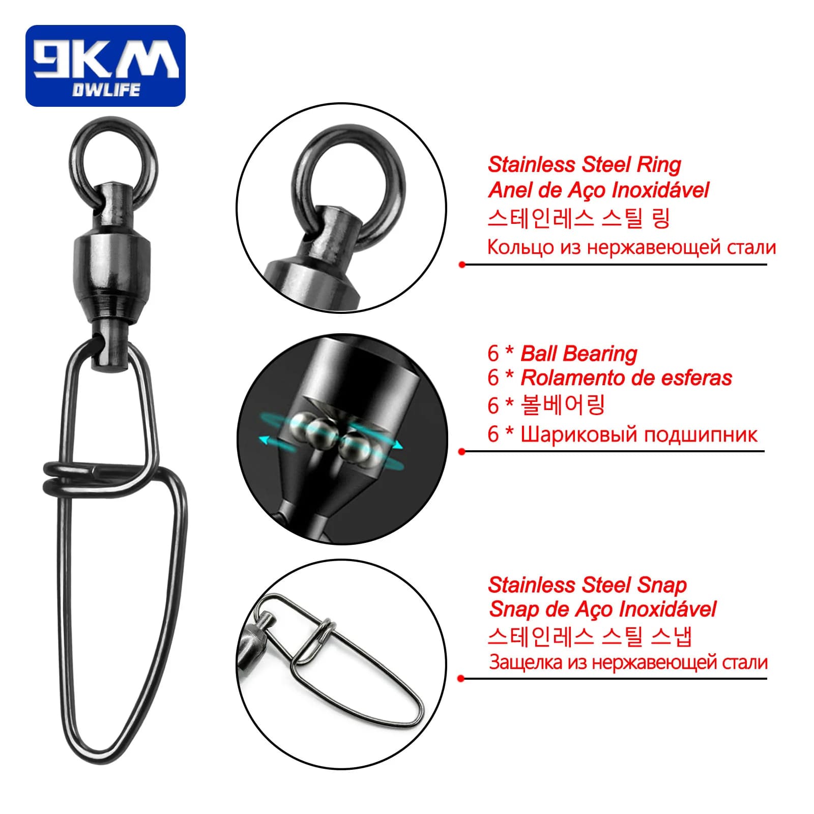 ตัวหมุนลูกปืนแบบคลิป (Snap Swivel) 20-100 ชิ้น