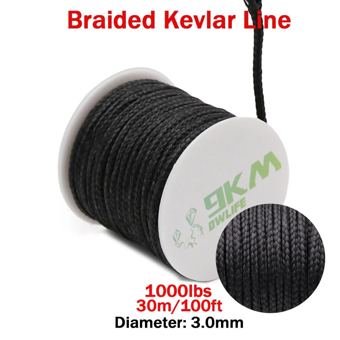 เชือกถัก Kevlar สีดำ รับน้ำหนัก 50-2000 ปอนด์
