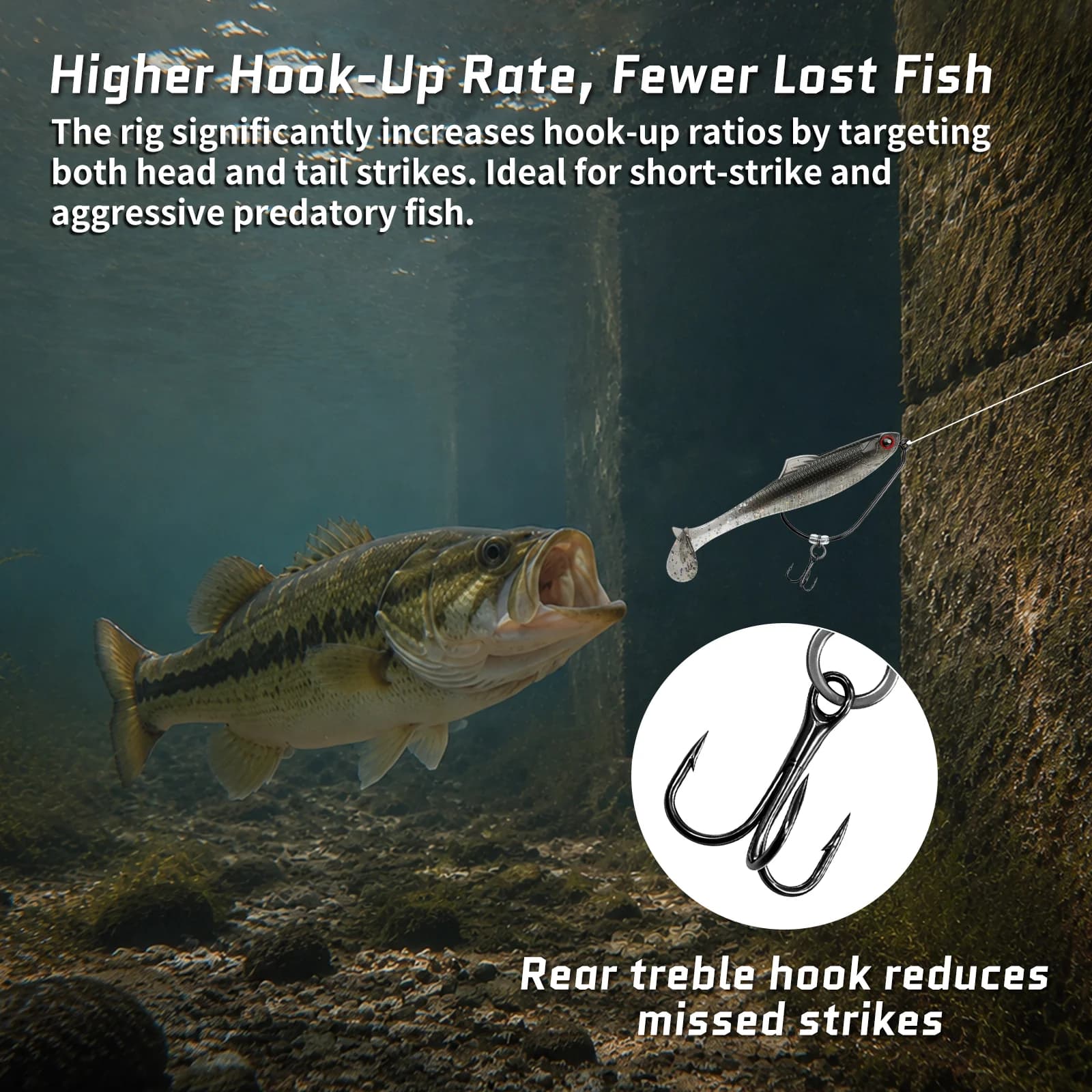 ตะขอ Swimbait พร้อม Treble Hook แบบ Stinger และ Twist Lock, แพ็ค 10 ชิ้น