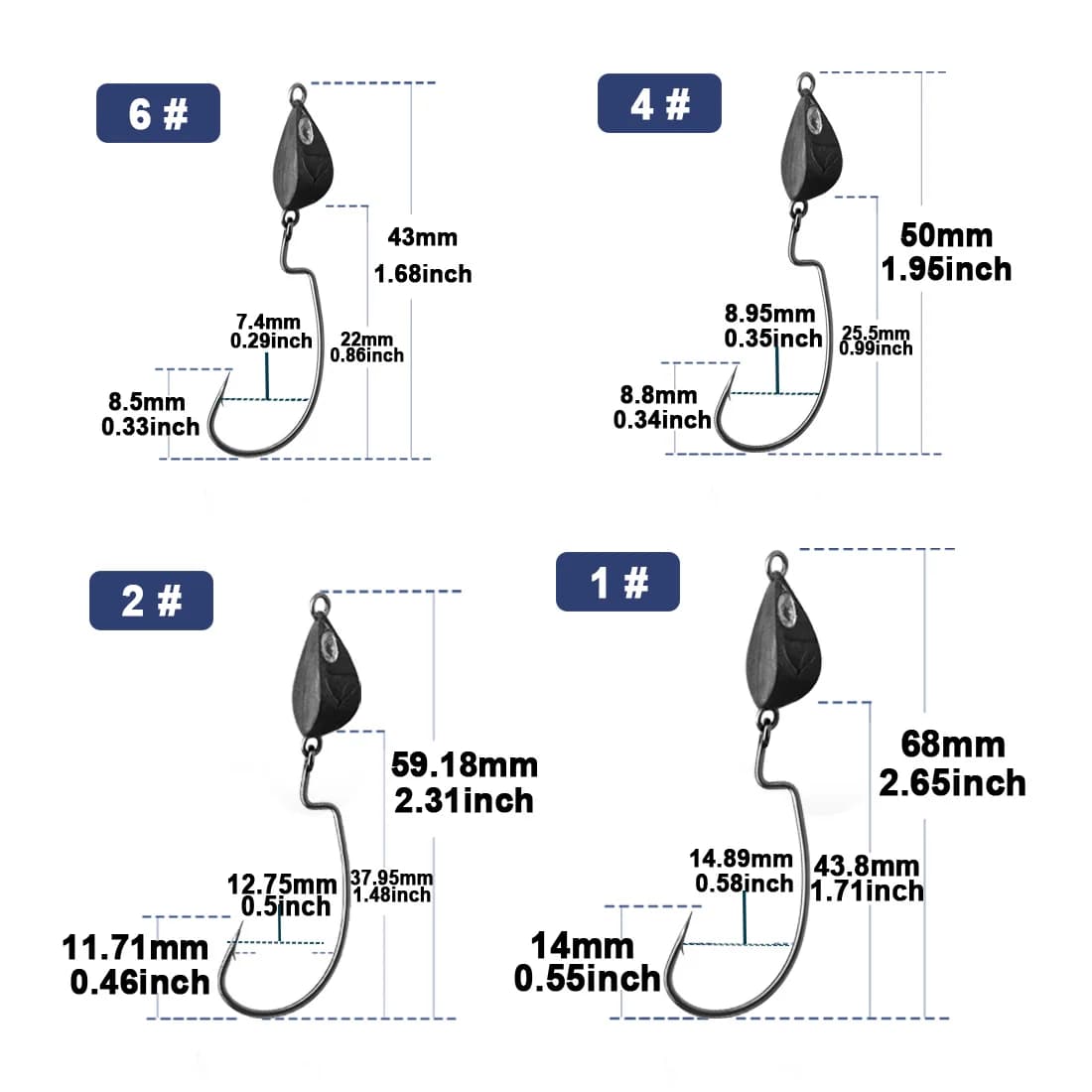 หัวตะกั่ว Jig Hook แบบ EWG ช่องกว้าง สำหรับเหยื่อนิ่ม