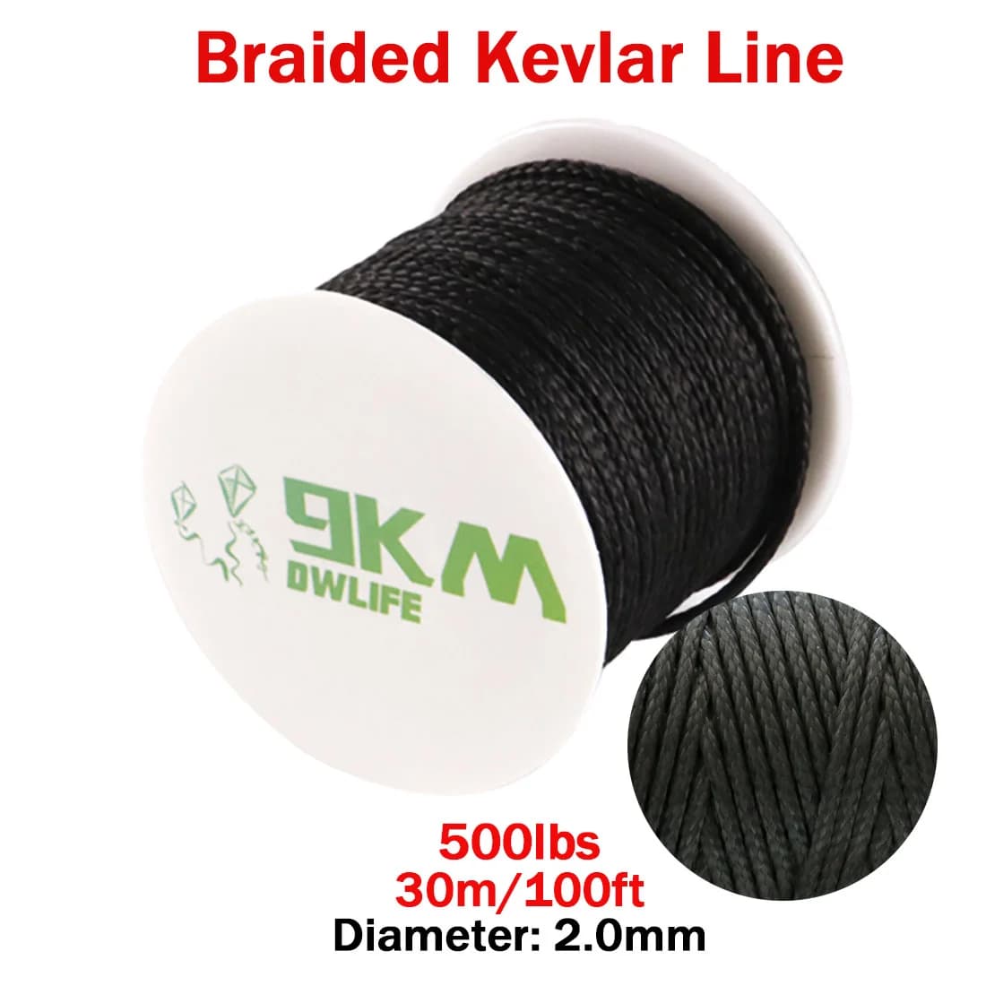 เชือกถัก Kevlar สีดำ รับน้ำหนัก 50-2000 ปอนด์