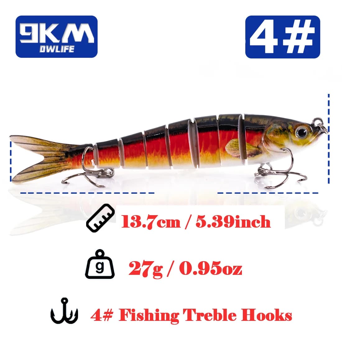 เหยื่อตกปลา Swimbait ข้อต่อ 8 ท่อน จมช้า น้ำหนัก 27g