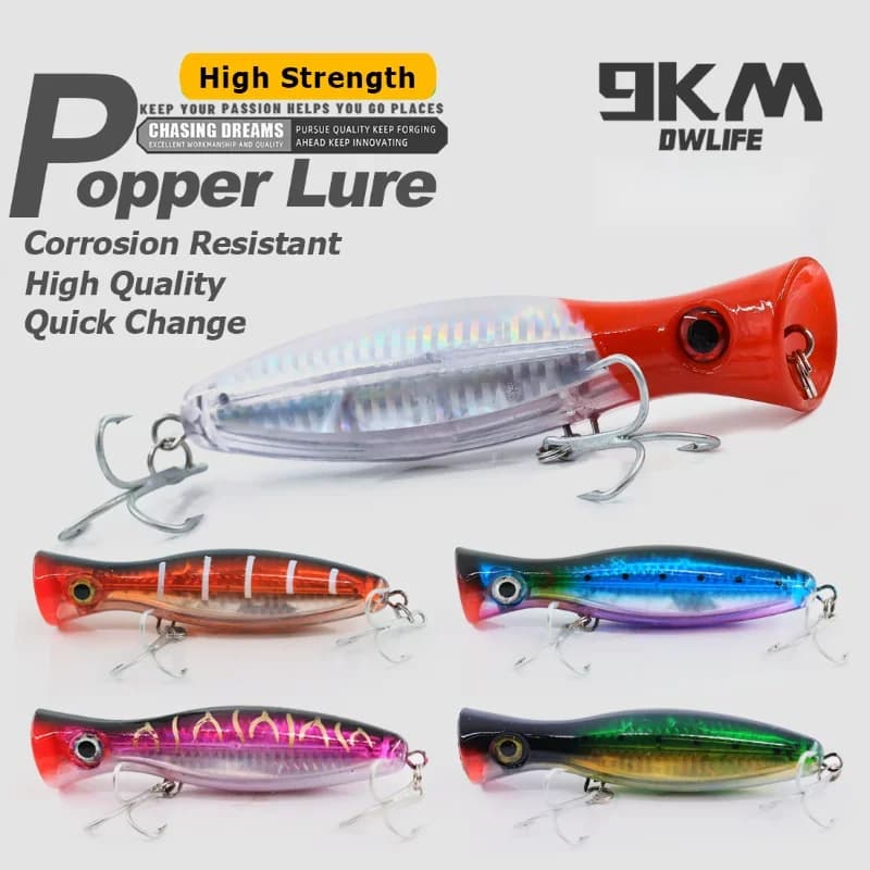 เหยื่อป๊อปเปอร์ Topwater ขนาด 13 ซม. สำหรับน้ำเค็ม พร้อมตะขอสามง่าม