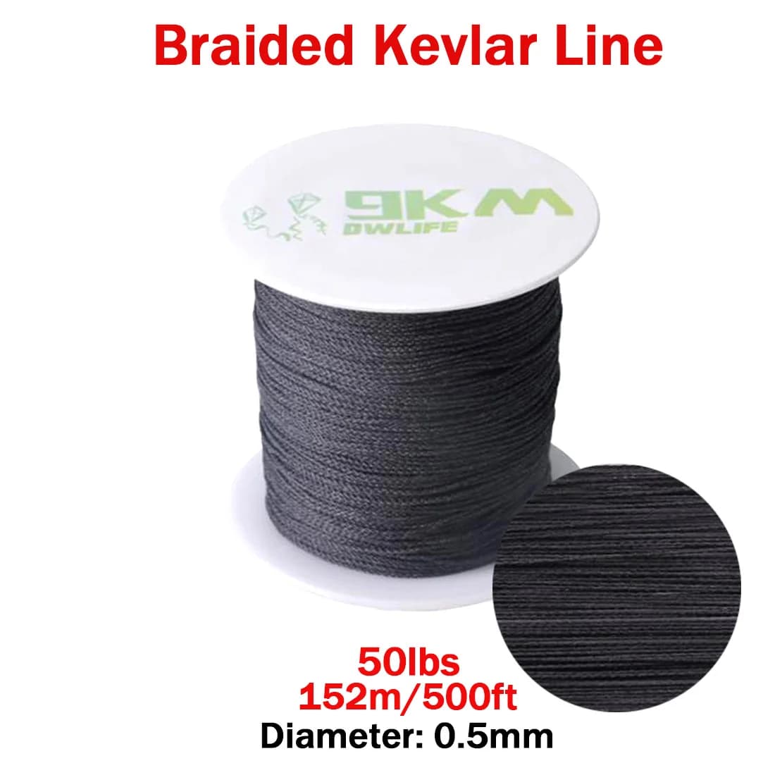 เชือกถัก Kevlar สีดำ รับน้ำหนัก 50-2000 ปอนด์