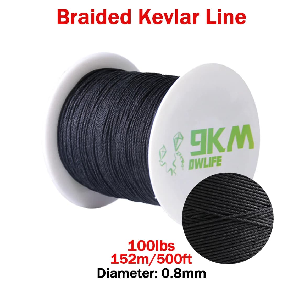 เชือกถัก Kevlar สีดำ รับน้ำหนัก 50-2000 ปอนด์