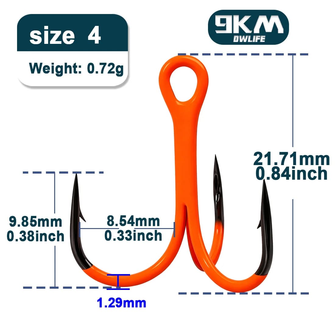 ตะขอสามง่าม (Treble Hook) สีส้ม UV แข็งแรง